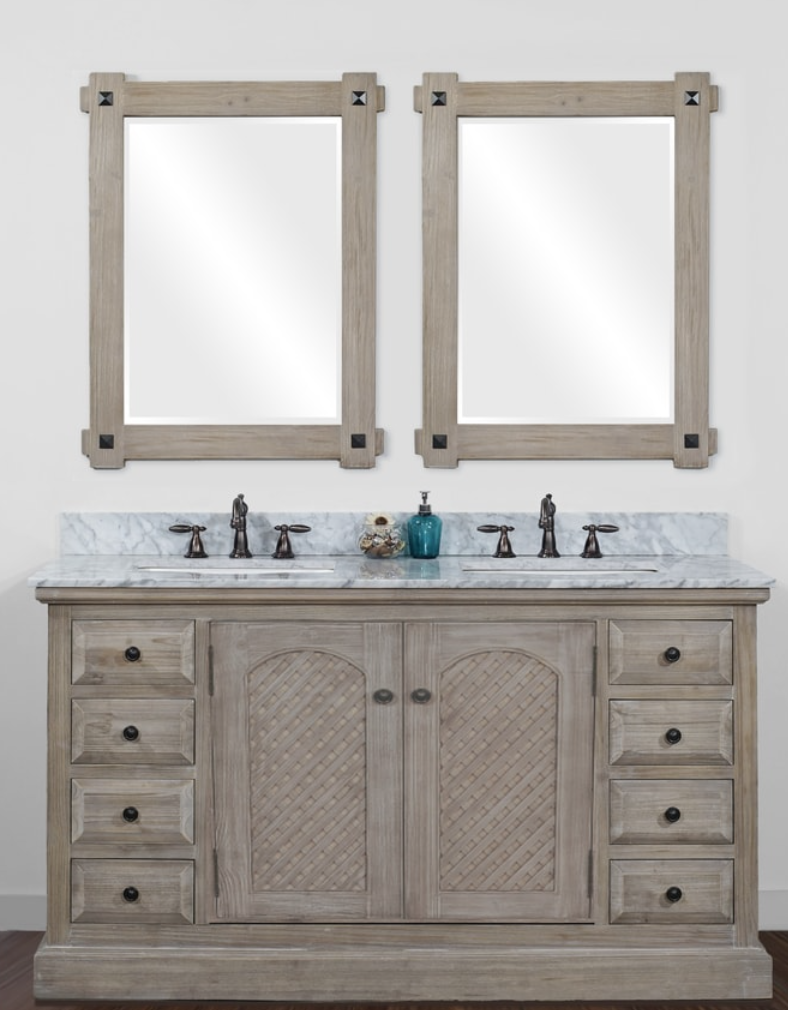Abel 60 inch Double Sink Rustic Bathroom Vanity, Marble Top